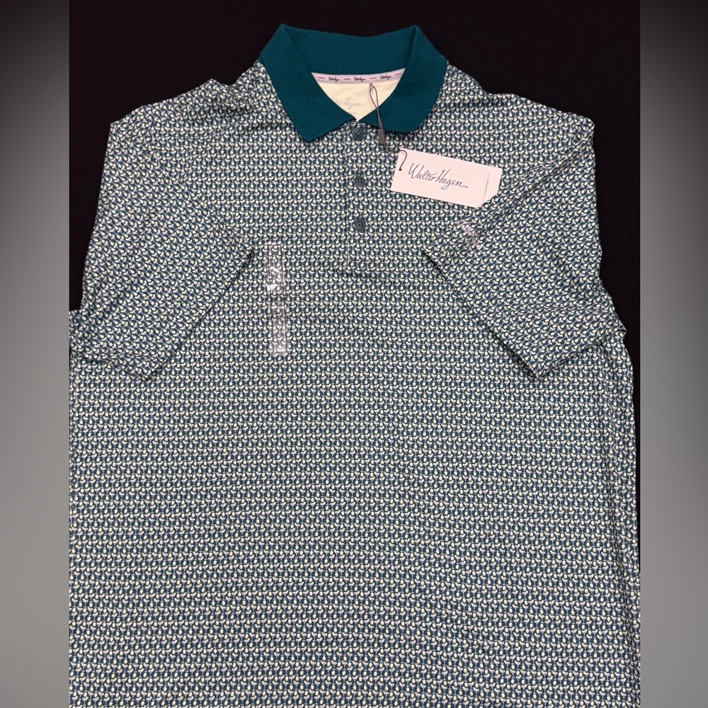 Walter Hagen Teal and Patterned Polo Shirt